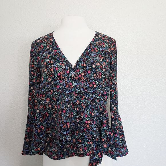 Chloe & Katie Micro Floral Print Long Sleeve Wrap Blouse Size M - Picture 2 of 13